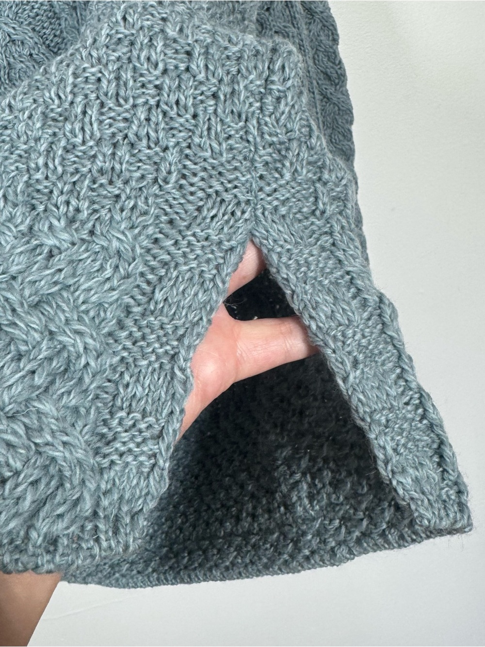 ARAN Crafts Cowl Neck Cable Knit Blue Tunic Sweater Thick Wool Women’s L NEW! - Picture 5 of 9